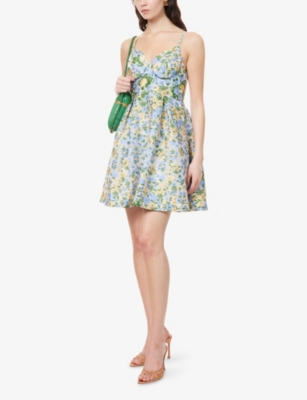 SISTER JANE: Marigold V-Neck Floral Jacquard Mini Dress