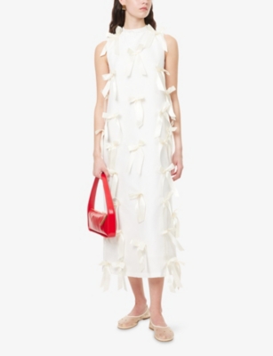 Sister Jane Womens Ivory Snowdrop Bow Woven Midi Dress