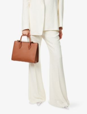 Shop Strathberry Womens Chestnut Midi Leather Tote Bag