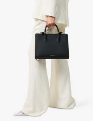 Shop Strathberry Womens Black Midi Leather Tote Bag