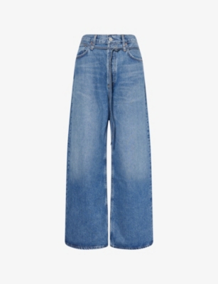 AGOLDE WOMENS AGOLDE EMMI WIDE-LEG BELTED DENIM JEANS 