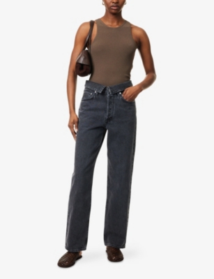 AGOLDE WOMENS ZEPHYR (MARBLED SMOKE) ECHO TAPER-LEG FOLDOVER-WAIST DENIM JEANS 