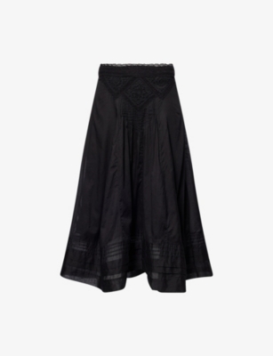 Isabel Marant Étoile Womens Garliana Lace-trim Cotton Midi Skirt Black