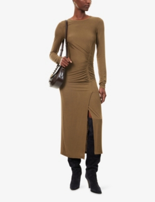 Isabel Marant Étoile Womens Khaki Jelina Ruched Stretch-woven Midi Dress In Brown