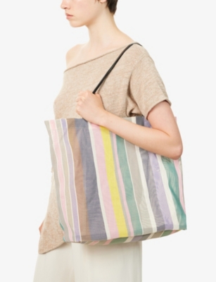 Barn Striped Woven-Mesh Tote Bag