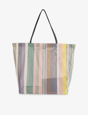 Barn Striped Woven-Mesh Tote Bag