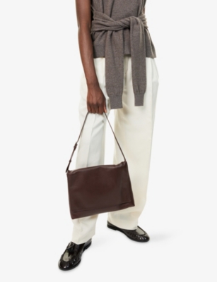 The Row Womens Nan Leather Shoulder Bag Brown Melange Ans In Brown