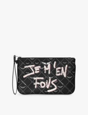 Zadig & Voltaire Womens Black Z Monogram Tag-print Canvas Clutch Bag