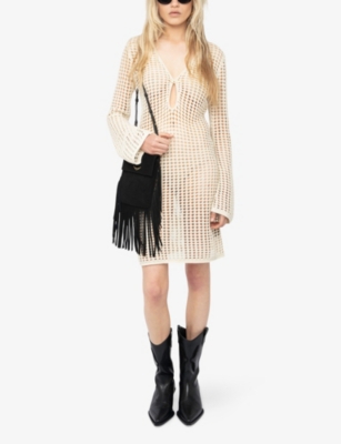 ZADIG&VOLTAIRE: Ranyra Brooch-Embellished Cotton-Crochet Mini Dress