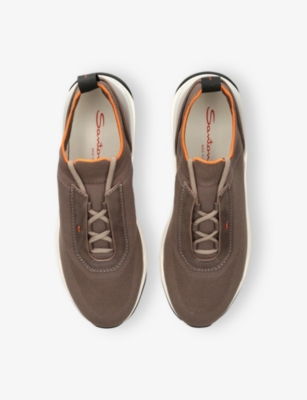SANTONI: Contrast-Stitch Stretch-Knit and Leather Low-Top Trainers