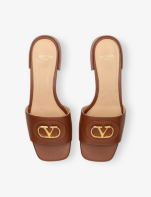 Valentino Womens Tan Vlogo Signature 20 Leather Sandals Eur 38/5 Uk