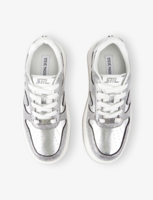 Steve Madden Womens Silver Dynamo-r Faux Metallic-leather Low-top Trainers Eur 41 / 8 Uk In Silver
