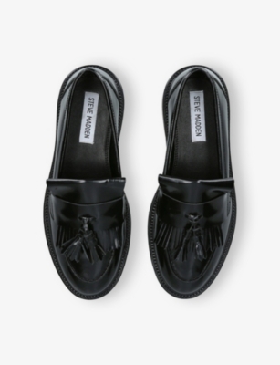 Steve Madden Womens Black Hidie Flat Leather Loafers Eur 40 / 7 Uk In Black