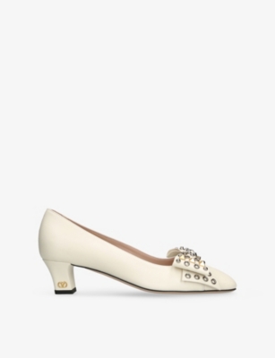 Valentino Garavani Bowow Pump In Kidskin With Studs 45mm Woman Ivory 41