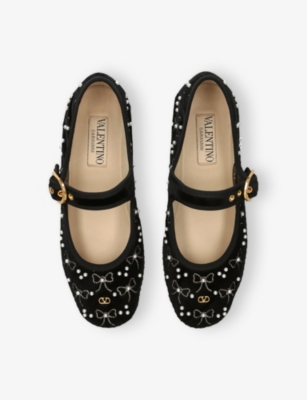 Valentino Black Velvet Vlogo Signature Ballerinas In Black