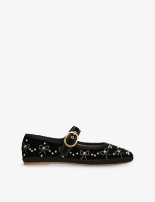 Valentino Black Velvet Vlogo Signature Ballerinas In Black