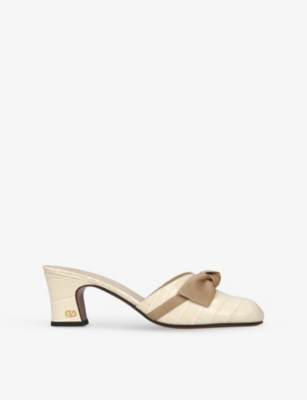 Valentino Garavani Womens Knotty 60 Crocodile-embossed Leather Block-heel Mules Cream Comb Eur 38/5 Uk