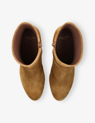 Valentino Womens Tan Pattie 75 Suede Heeled Ankle Boots Eur 38/5 Uk In Brown