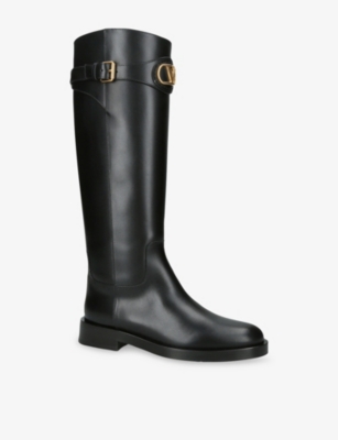 Valentino Garavani Vlogo Signature Calfskin Boot 30mm Woman Black 38.5 In Black