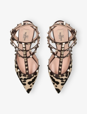 Valentino Rockstud Pumps With Straps In Pony-effect Calfskin 100mm In Multi