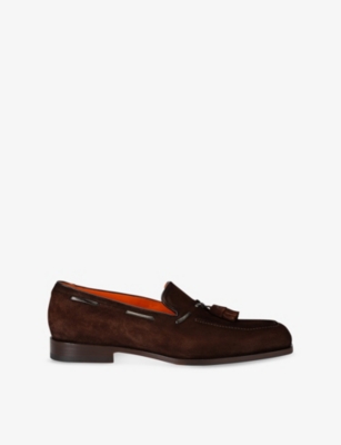 SANTONI: Brando Blake Tasselled Suede Loafers