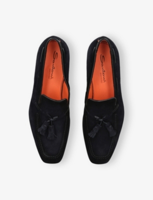 SANTONI: Brando Blake Tasselled Suede Loafers