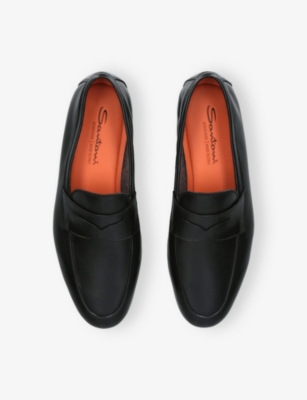 Santoni Mens Black Carlo Cashmere And Leather Penny Loafers Eur 41 / 7 Uk In Black