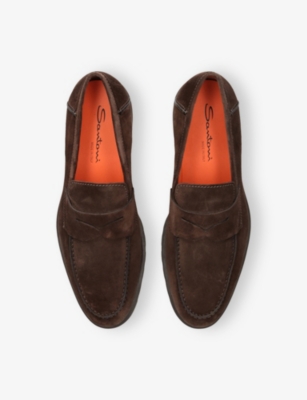 Santoni Mens Detroit Roccia Suede Loafers Dark Brown In Multi