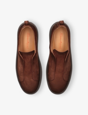 Santoni Slip-on Calf Leather Victory Sneakers In Brown