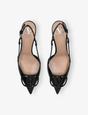Valentino Vlogo Signature Patent Leather Slingback Pumps In Black