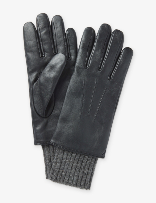Knitted-Cuff Leather Gloves