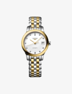 LONGINES: L4.274.3.27.7 Flagship Classic Stainless-Steel, Yellow PVD And 0.034ct Diamond Automatic Watch