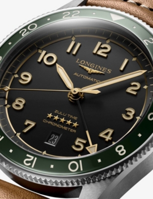 LONGINES: L3.812.4.63.2 Spirit Zulu Time 42mm Ceramic Bezel Stainless-Steel Automatic Watch