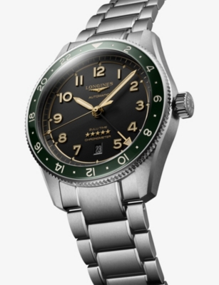 LONGINES: L3.812.4.63.6 Spirit Zulu Time 42mm Ceramic Bezel Stainless-Steel Automatic Watch