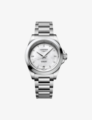 LONGINES: L3.430.4.87.6 Conquest Stainless-Steel And 0.035ct Diamond Automatic Watch