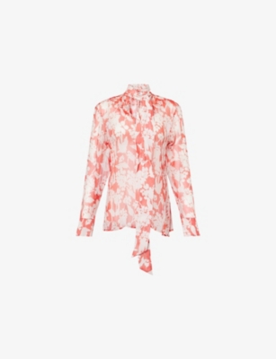 VICTORIA BECKHAM: Floral-Print Pleated Silk Blouse