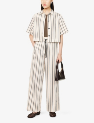 Me And Em And Em Womens White/tobacco Fluid Stripe Relaxed-fit Woven Track Trousers