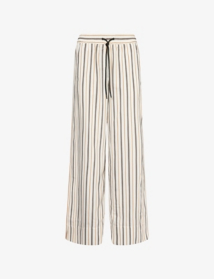 Me And Em And Em Womens White/tobacco Fluid Stripe Relaxed-fit Woven Track Trousers