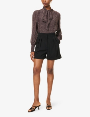 ME AND EM: Pussybow Metallic Woven Blouse