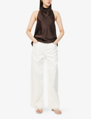 ME AND EM AND EM WOMENS SOFT WHITE WASH RELAXED BAGGY WIDE-LEG DENIM JEANS 