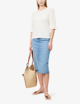 ME AND EM: Pointelle-Sleeve Cotton-Linen Top