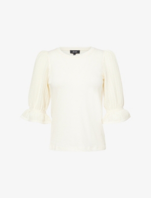 ME AND EM: Pointelle-Sleeve Cotton-Linen Top