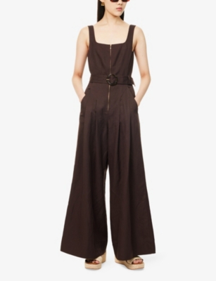 Me And Em And Em Womens Summer Chocolate The Event Ready Tailored Linen-blend Jumpsuit