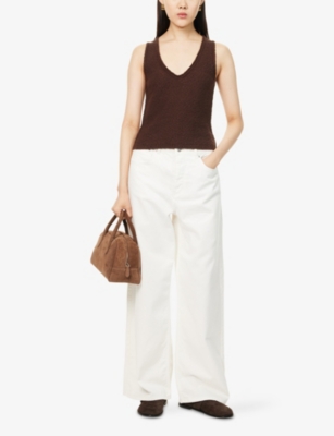 Me And Em And Em Womens Summer Chocolate Bouclé Cotton-linen Knitted Vest Top Xs