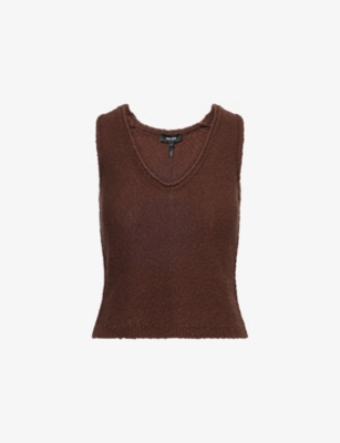 Me And Em And Em Womens Summer Chocolate Bouclé Cotton-linen Knitted Vest Top Xs