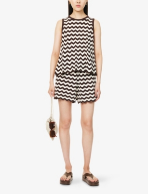 Me And Em And Em Womens Cream/summer Chocola Stripe Scallop-knit Cotton Swing Top Xs