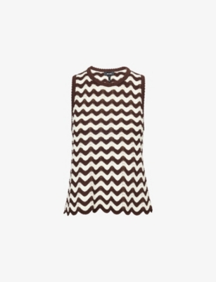 Me And Em And Em Womens Cream/summer Chocola Stripe Scallop-knit Cotton Swing Top Xs