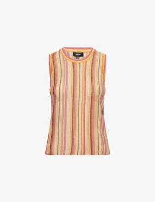 Shop Me And Em And Em Womens Gold Multi Metallic Textured Stripe Knit Vest Top