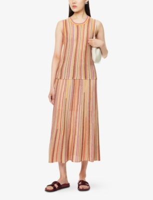 ME AND EM: Metallic Textured Stripe Knit Maxi Skirt