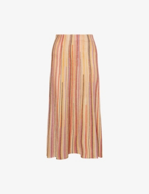 ME AND EM: Metallic Textured Stripe Knit Maxi Skirt